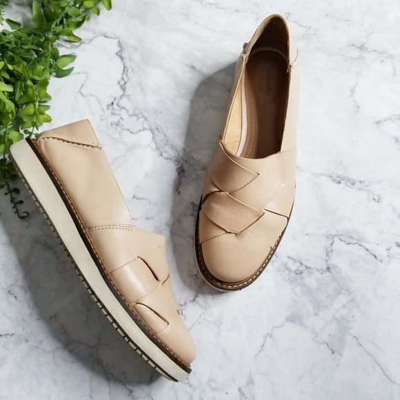 clarks woven leather flats